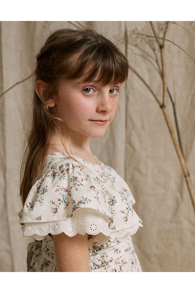 Ziddy Floral Cotton Dress for Girls, White