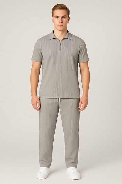Altamira Men's Smoke Gray Half Zipper Ottoman Tracksuit Suit