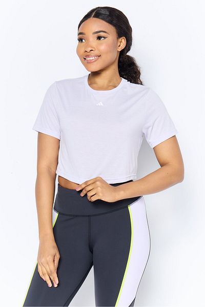adidas بلوزة رياضية نسائية بأكمام قصيرة للأنشطة الخارجية، لون لافندر