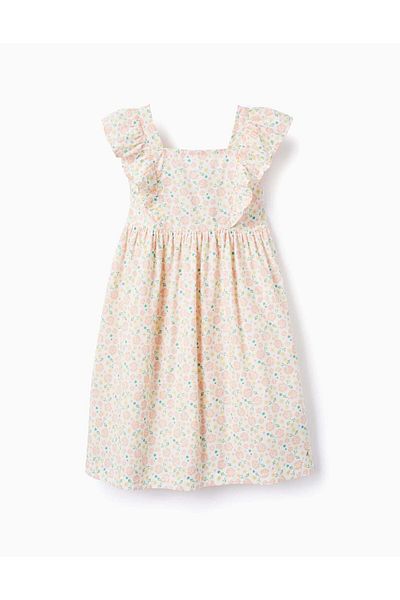 Ziddy Floral Cotton Dress for Girls, White