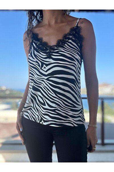 Atelier Derin Bluză cu bretele alb-negru cu model zebră
