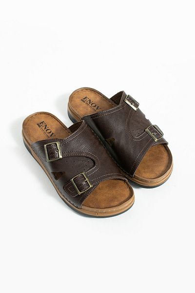 Enova Men's Leather (Artificial) Orthopedic Double-Mounted Sole Adjustable Buckle Stitched Stylish Home and Outdoor Men's Slippers