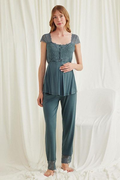 Lohussa Women's Special Design Lace Front Buttoned Maternity Maternity 3-Piece Pajama Set 18203