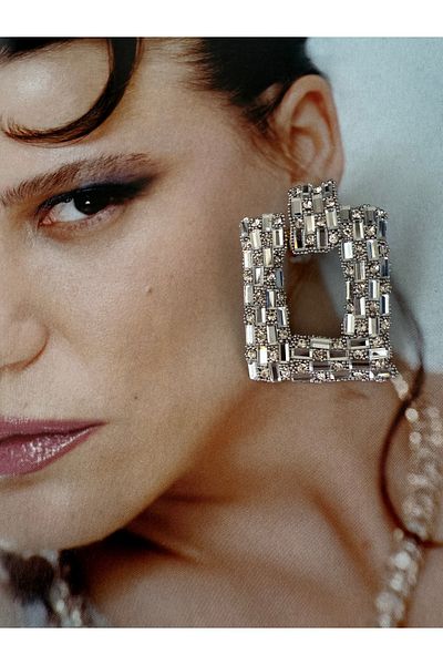 Pinery Jewels Limited Edition - Square Zircon Stone Detailed Maxi Size Evening Dress Earring Pair