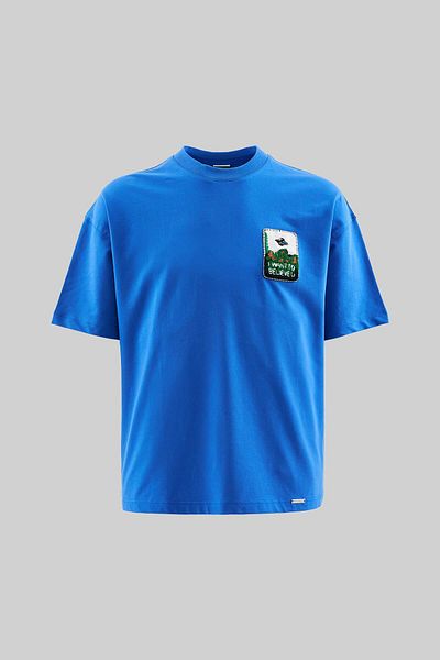 Machinist Tricou oversize albastru moale cu broderie Alien pentru bărbați