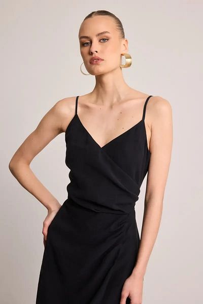Gusto Wrap Cut Mini Modal Φόρεμα - Μαύρο