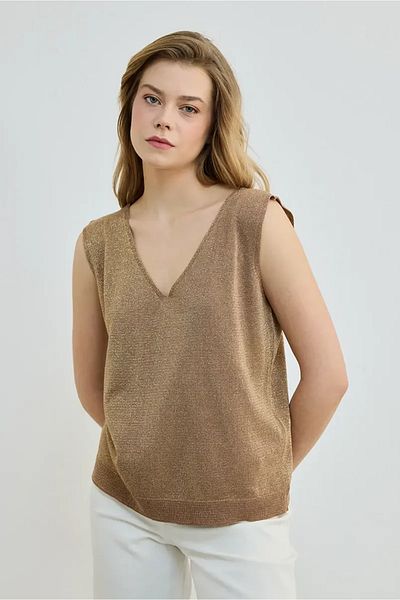 Gusto Glittery V-Neck Knitwear Undershirt - Copper