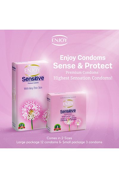 Enjoy Sensitive Condoms – 3pcs | Ultra-Thin, Skin-Friendly, Comfortable Fit for Men