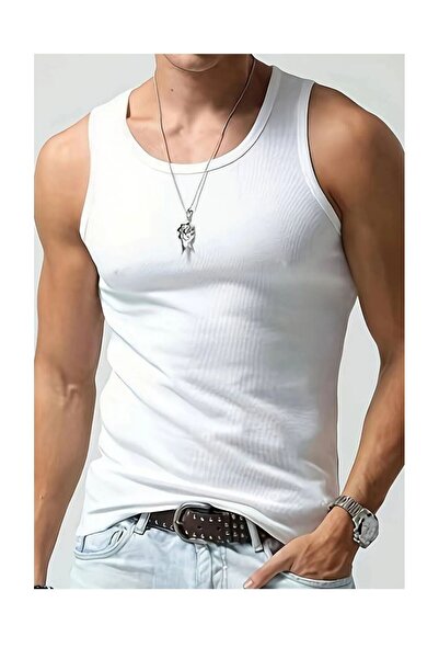 Rublays Men's White 3-Piece Halter Neck Sports Lycra Tank Top