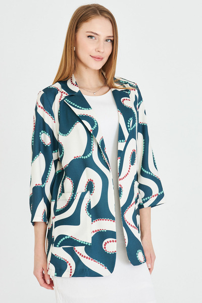 armonika Women's Turquoise Oversize Jacket with Pockets Arm-25Y 001057