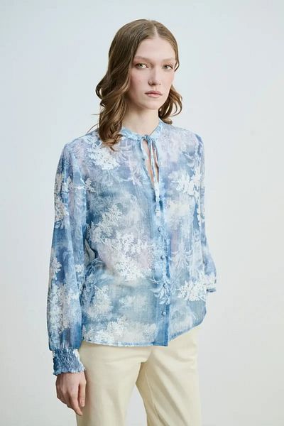 Gusto Bluză albastră brodata - Motiv Floral