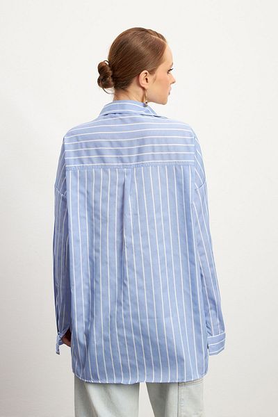 Know Women's Blue Oversize Double Color Striped Shirt
