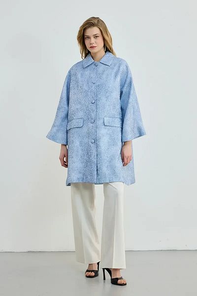 Gusto Blue Patterned Viscose Kaftan