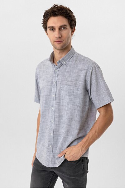 SÜVARİ Bol Kesim Kısa Kollu Gri Erkek Gömlek