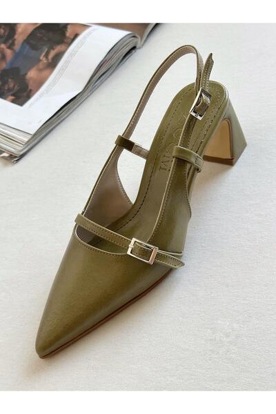 Zuum Milena Open Back Thick Heeled Women's Shoes - Green Rustic