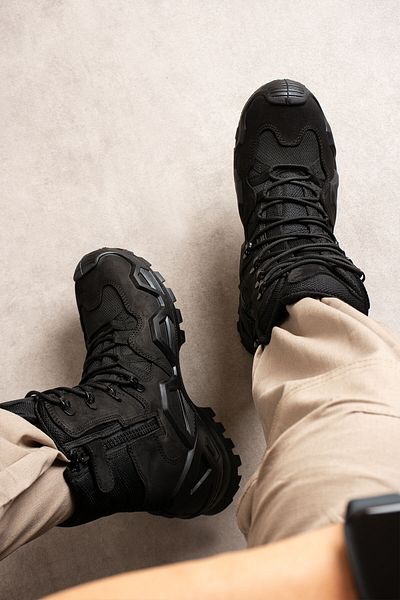 SINGLE SWORD Four Seasons Wearable Genuine Leather Military Tactical Summer Zippered Black Boots