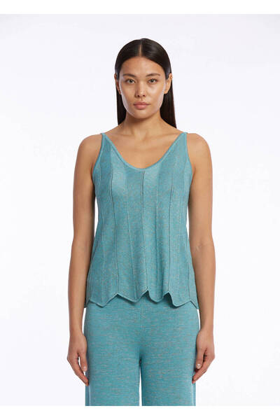 Knitss V-Neck Sleeveless Turquoise Knitwear Top