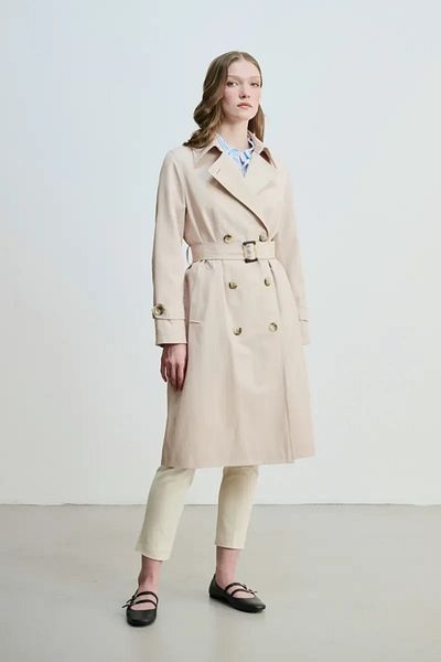Gusto Beige Colored Classic Trench Coat