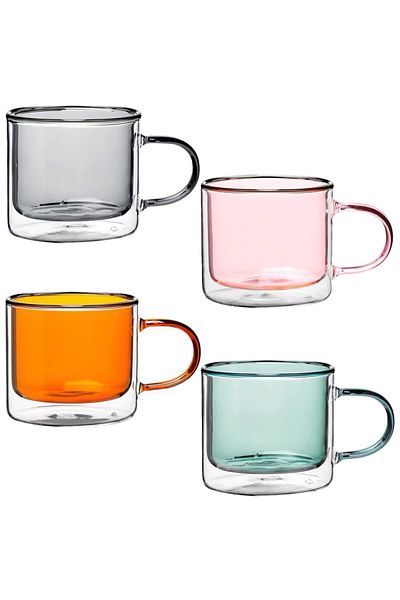 Quasar & Co. Set of 4 double-walled cups Quasar & Co.®, heat-resistant, straight model, 4x250 ml, glass, orange
