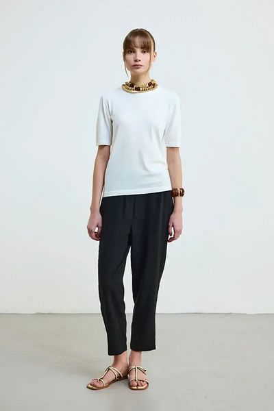 Gusto Short Sleeve Crew Neck Knitwear Blouse - Ecru