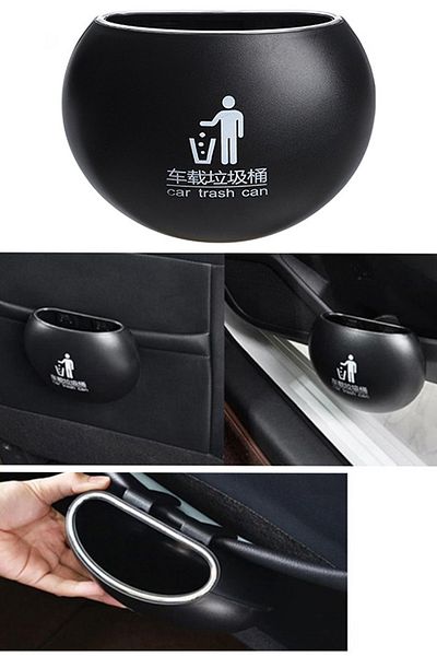 Oto Aksesuarcım Car Interior Portable Car Trash Can Round Black