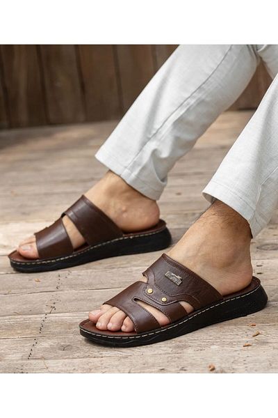 mustey Soft Leather Complete Stitched Orthopedic Men's Slippers