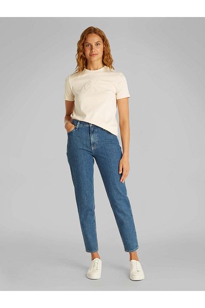 Calvin Klein Women Beige Ck Applique Regular Short Sleeve T-Shirt