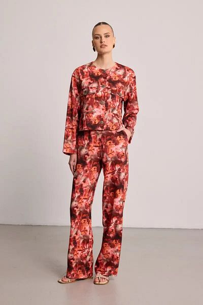 Gusto Patterned Linen Trousers - Claret Red
