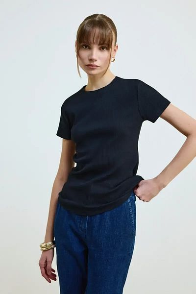 Gusto Tricou camisole din bumbac cu decolteu - negru