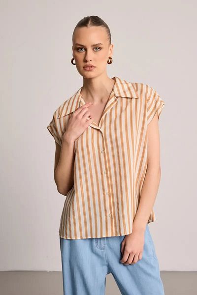 Gusto Striped Glitter Shirt - Ecru