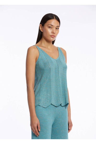 Knitss V-Neck Sleeveless Turquoise Knitwear Top
