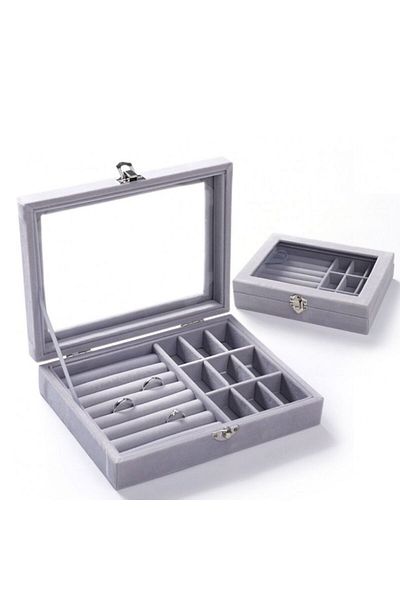 OEM Cutie de bijuterii, Gri, compartimente detasabile, 20x15x4.8cm, inclus Bratara energetica