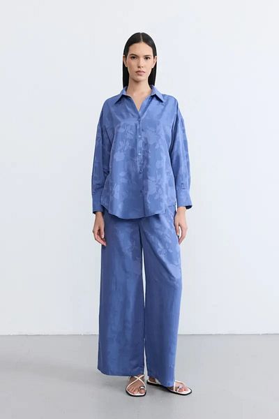 Gusto Cămașă jacquard cu croială relaxată - albastru