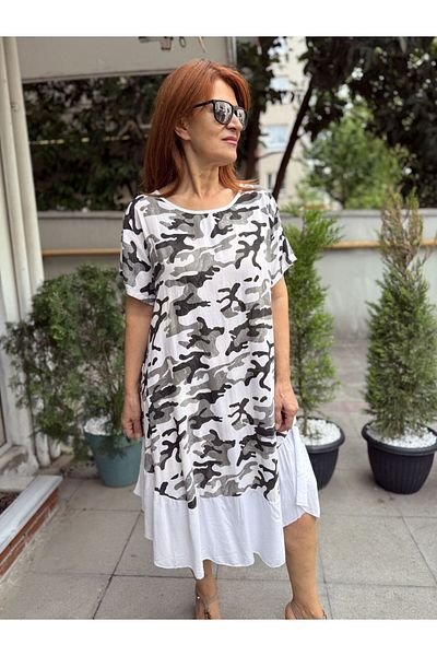 DenizEge Italian Camouflage Dress Ecru