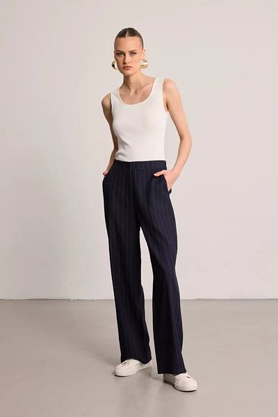 Gusto Striped Fabric Trousers - Navy Blue