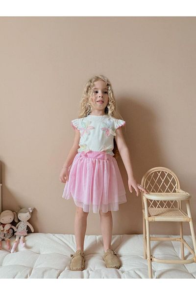 WİKİBOOM Flower Detailed Girl's Tutu Skirt Suit