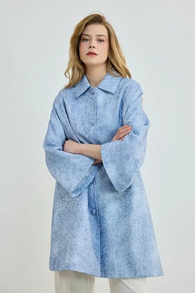 Gusto Blue Patterned Viscose Kaftan