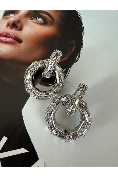 Pinery Jewels Limited Edition - Pair of Maxi Size Evening Dress Earrings with Ring Zircon Stone Detail