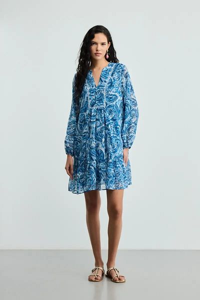 Gusto Rochie din șifon cu modele șal albastru