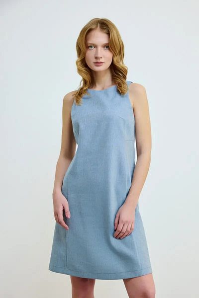 Gusto Rochie gilet din amestec de in albastru