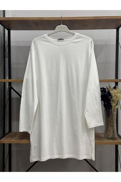 ÖZNE BUTİK Women's 100% Cotton Crew Neck Basic Combed Cotton Tunic