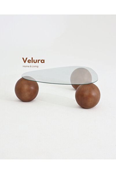 Velura Home & Living Modern Orta Sehpa & Küre-Top Sehpa & Üçgen Cam-Ceviz