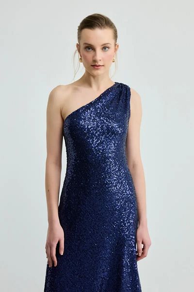 Gusto Rochie de seară cu paiete cu un singur umăr - bleumarin