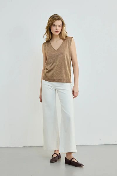 Gusto Glittery V-Neck Knitwear Undershirt - Copper