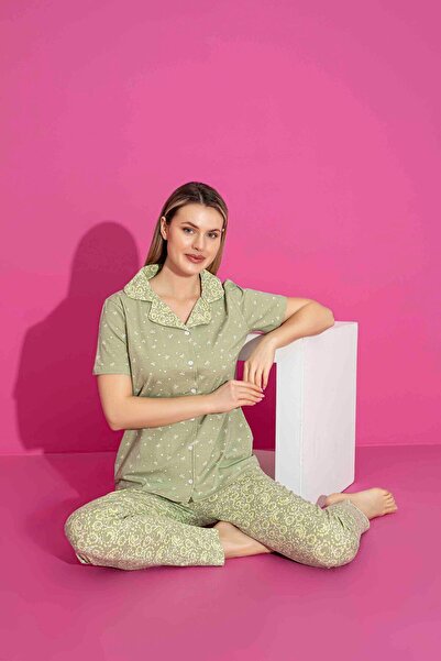 Tarık Mother Daughter Combination Short Sleeve Shirt Long Bottom Lycra Combed Fabric Medium Thick Pajama Set-3023