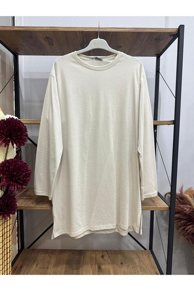 ÖZNE BUTİK Women's 100% Cotton Crew Neck Basic Combed Cotton Tunic