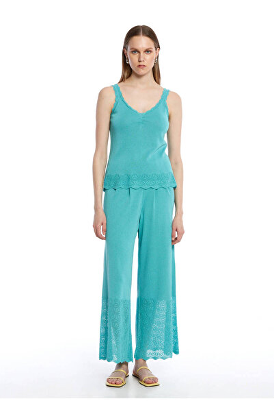 Knitss Пільові деталізовані брюки з трикотажу кольору турецьке бірюзове