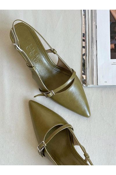 Zuum Milena Open Back Thick Heeled Women's Shoes - Green Rustic