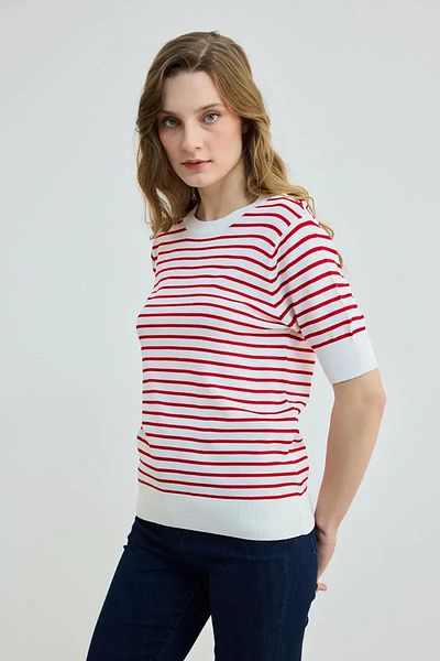 Gusto Striped Knitwear Blouse - Red