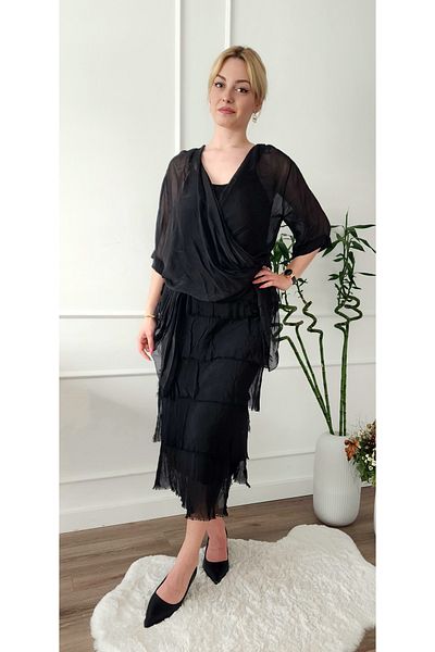İthal Rochie pliată importată cu volan (cardigan din șifon inclus)